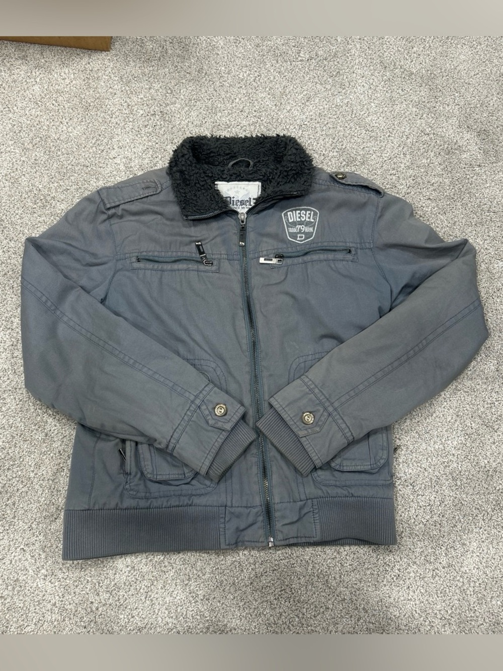 Vintage Blue/Grey Diesel Sherpa Lined Bomber Jacket